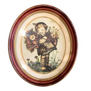 Vintage Hugo W Schmidt Co Decorative Wall Art Used Flat Glass Girl Flowers Oval